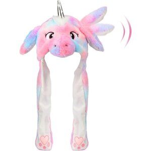 Kids Unicorn Rainbow Animal Hat with Ears Moving Jumping Pop Up Beating Plush